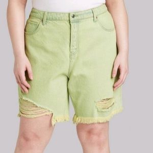 Women's High-Rise Wide Leg Bermuda Jean Shorts Wild Fable GRN YLLW   0/25  NWOT